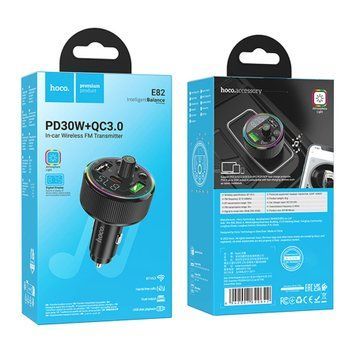 FM трансмістер Bluetooth Hoco E82 PD30W QC3.0 black 36336 фото