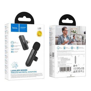 Мікрофон петличний bluetooth Hoco L20 Lightning black 03963 фото