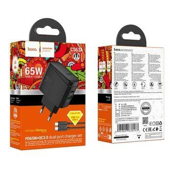 МЗП Hoco CS63A PD 65W/3A (1USB-C) + cable Type-C to Type C white 40842 фото