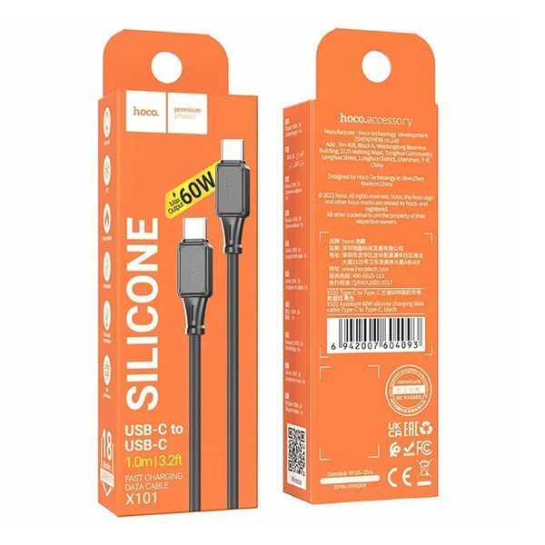 Cable Hoco Type-C to Type-C X101 60W/3A 1m black 34202 фото