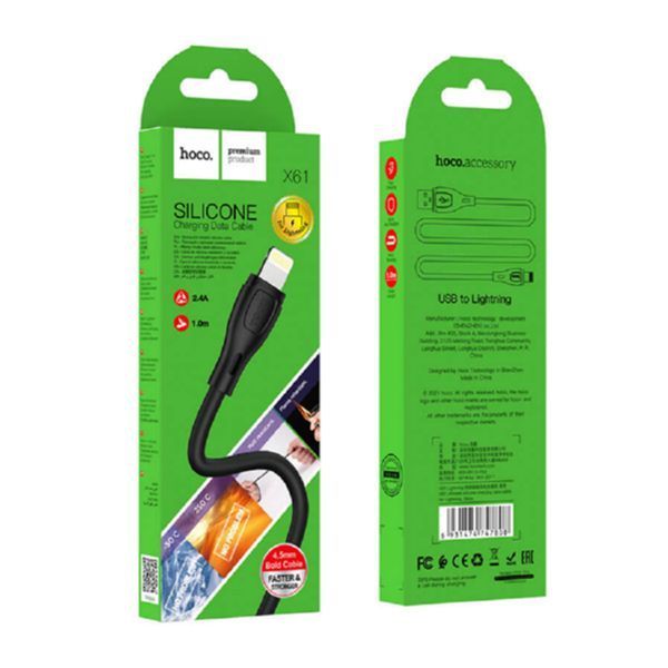 USB Cable Hoco lightning X61 2.4A 1m black 02192 фото