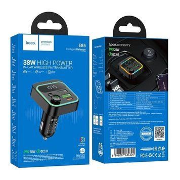 FM трансмістер Bluetooth Hoco E85 QC3.0 black 40082 фото
