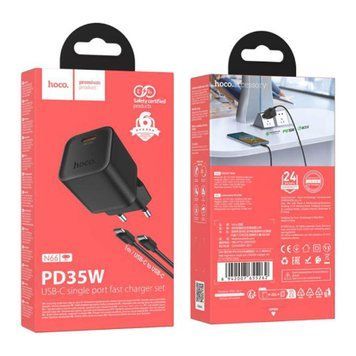 МЗП Hoco N66 PD 35W/3A (USB-C) + cable Type-C to Type-C black 43734 фото