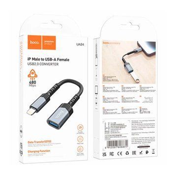 USB перехідник Hoco UA24 Lightning grey під флешку 35264 фото