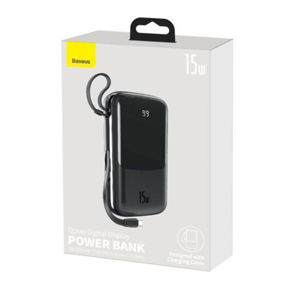 Power bank 20 000 mAh Baseus Qpow Digital Display QC3.0 + cable lightning 15W black 32110 фото