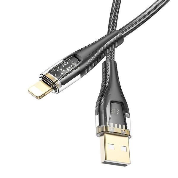 USB Cable Hoco Lightning U121 2.4A 1m black 42194 фото