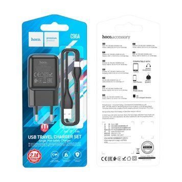 МЗП Hoco C96A 10.5W/2.1A (1USB) + cable Lightning black 30845 фото