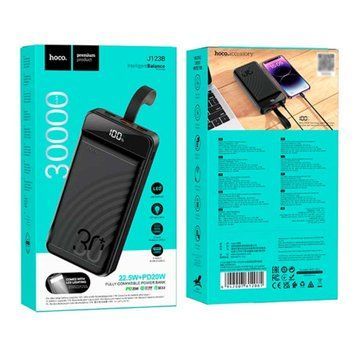 Power bank 30 000 mAh Hoco J123B PD 20W+QC 3.0 22.5W Bipow 3USB/2Type-C/Micro LED Display black 35325 фото