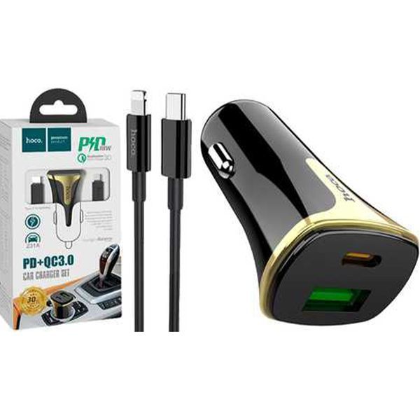АЗП Hoco Z31A PD 18W/3.4A QC3.0 (USB-USB-C) + cable Type-C to Lightning black 21534 фото