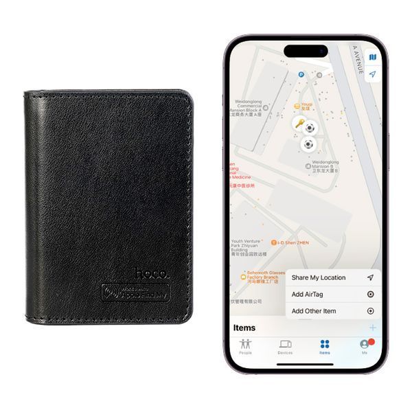 GPS трекер + візитниця Hoco E91F black 45888 фото