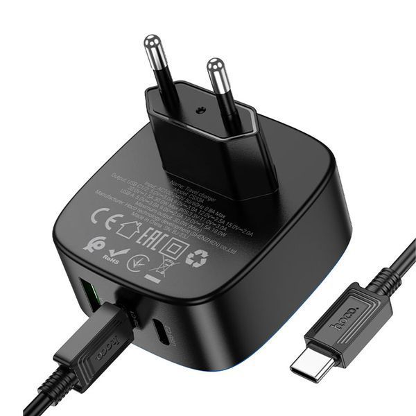 МЗП Hoco CS33A PD 22.5W QC3.0 (1USB-C) + cable Type-C to Type-C black 41185 фото