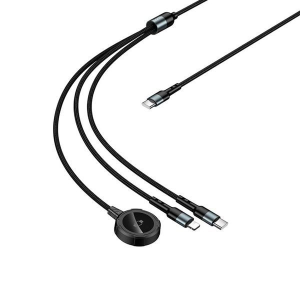 Type-C Cable Hoco CW64 3 in 1 Type-C/Lightning iWatch 1m black 46837 фото