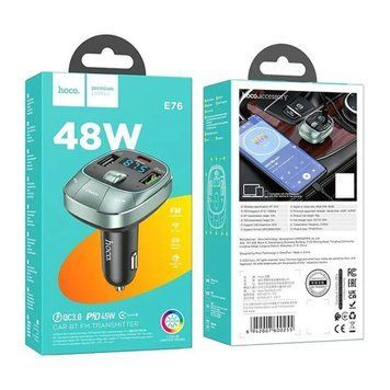 FM трансмістер Bluetooth Hoco E76 PD45W QC3.0 gray 33306 фото