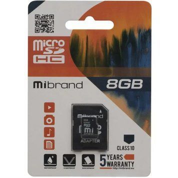 MicroSD 8GB Mibrand Class 4 + SD adapter 24009 фото