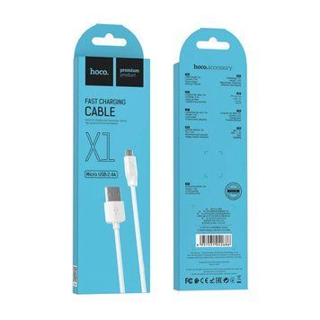 USB Cable Hoco Micro usb X1 2.4A 1m white 12976 фото