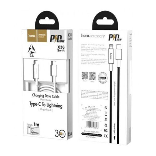 Cable Hoco Type-C to Lightning X36 20W/3A 1m white 31568 фото