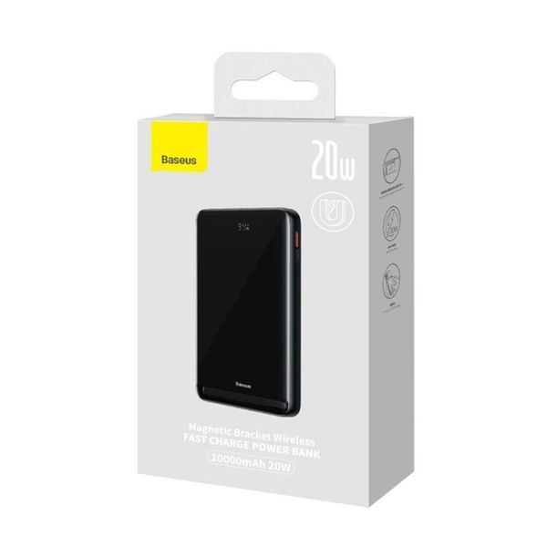 Power Bank 10 000 mah Baseus Magnetic Bracket 20W wireless charging black 00707 фото