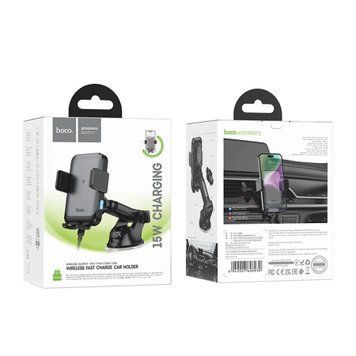 Автотримач з бездротовою зарядкою Hoco HW9 black 38183 фото