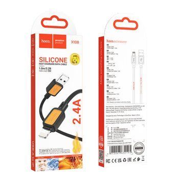 USB Cable Hoco Lightning X108 2.4A 1m black 41182 фото