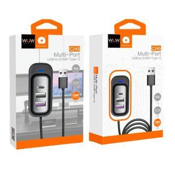 USB HUB WUW C245 (2USB/USB-C) black 45377 фото