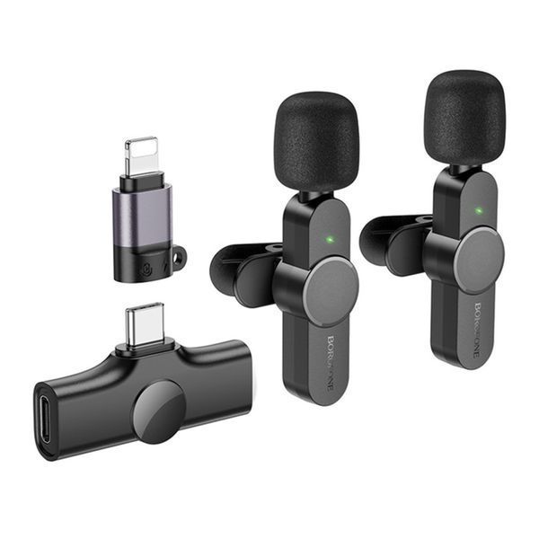Мікрофон петличний bluetooth Borofone BFK12/ 2 шт/ Lightning/Type-C black 35834 фото