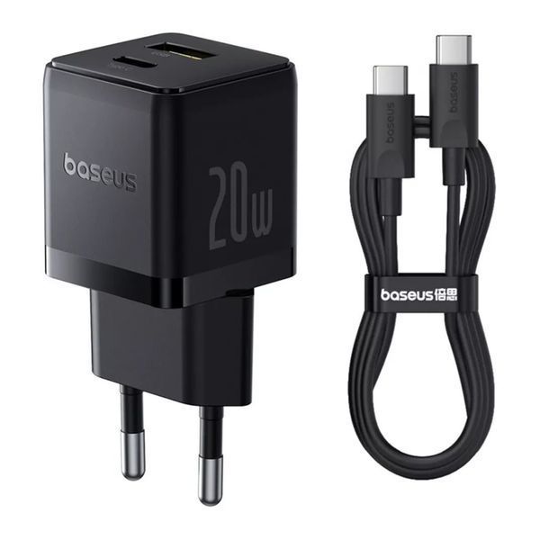 МЗП Baseus Palm Fast Charger 20W (USB-1USB-C) + Cable Type -C to Type -C 60W (1m) black 40778 фото