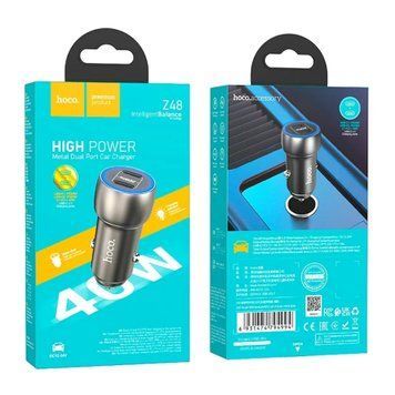 АЗП Hoco Z48 PD 40W/3A QC3.0 (2USB-C) + cable Type-C to Type-C grey 37792 фото