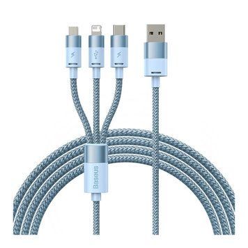 Кабель Baseus StarSpeed One-for-three Fast Charging USB (Micro USB+Lightning+Type-C) 3.5A (1.2m) blu 18586 фото