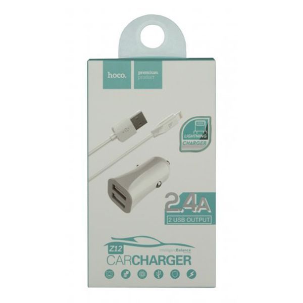 АЗП Hoco Z12 2.4А (2USB) + cable Lightning white 10370 фото