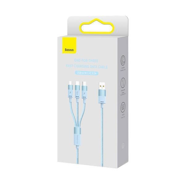 Кабель Baseus StarSpeed One-for-three Fast Charging USB (Micro USB+Lightning+Type-C) 3.5A (1.2m) blu 18586 фото