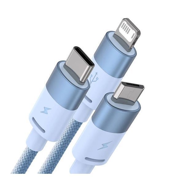 Кабель Baseus StarSpeed One-for-three Fast Charging USB (Micro USB+Lightning+Type-C) 3.5A (1.2m) blu 18586 фото