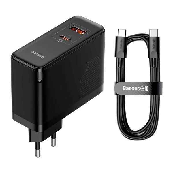 МЗП Baseus GaN5 Pro 100W (1USB-1USB-C) + cable Type-C to Type-C black 27063 фото