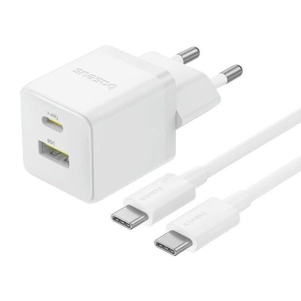 МЗП Baseus Palm Fast Charger 20W (USB-1USB-C) + Cable Type -C to Type -C 60W (1m) white 40779 фото