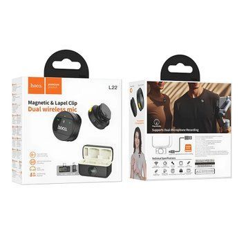 Мікрофон петличний bluetooth Hoco L22 Lightning/Type-C black 44543 фото
