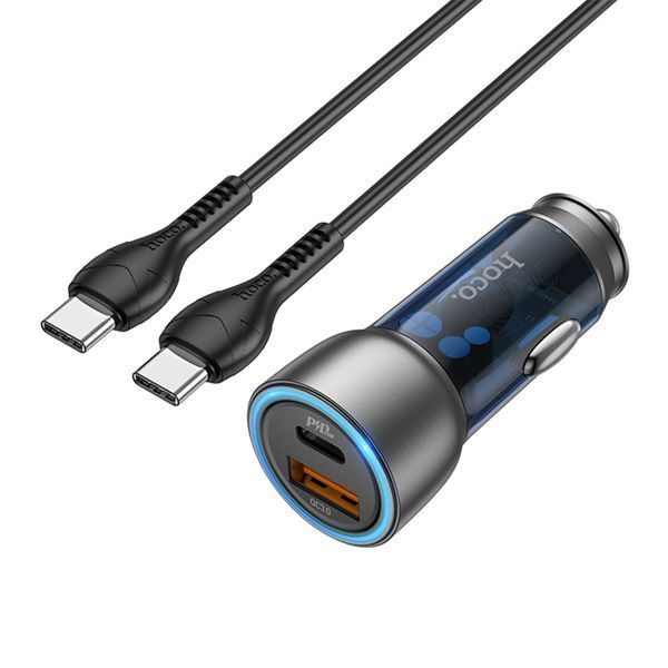 АЗП Hoco NZ8 PD 43W/3A QC3.0 (1USB-1USB-C) + cable Type-C to Type-C blue 37791 фото