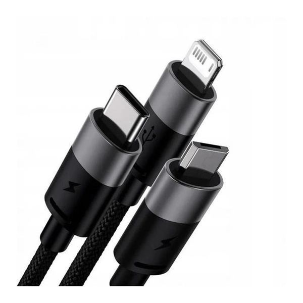 Кабель Baseus StarSpeed One-for-three Fast Charging USB (Micro USB+Lightning+Type-C) 3.5A (1.2m) pur 18588 фото