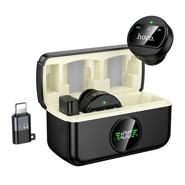 Мікрофон петличний bluetooth Hoco L22 Lightning/Type-C black 44543 фото