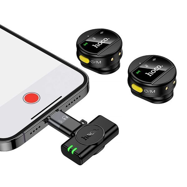 Мікрофон петличний bluetooth Hoco L22 Lightning/Type-C black 44543 фото