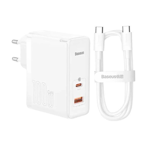 МЗП Baseus GaN5 Pro 100W (1USB-1USB-C) Type-C to Type-C white 27070 фото