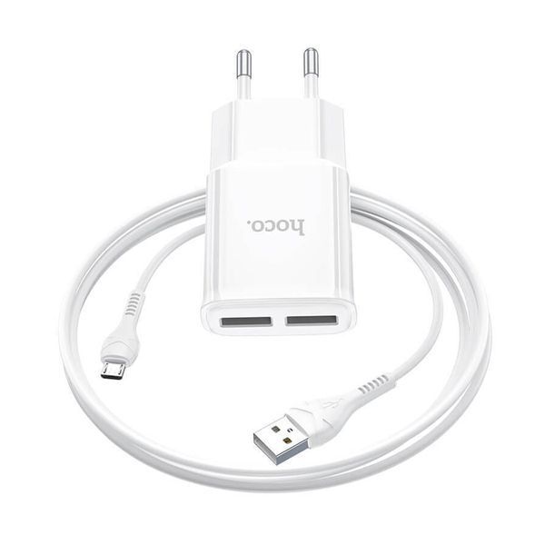 МЗП Hoco C88A 2.4A (2USB) + cable Micro white 38553 фото