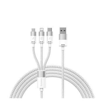 Кабель Baseus StarSpeed One-for-three Fast Charging USB (Micro USB+Lightning+Type-C) 3.5A (1.2m) whi 18589 фото