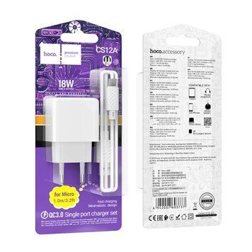 МЗП Hoco CS12A 18W/3A + cable Micro white 38085 фото