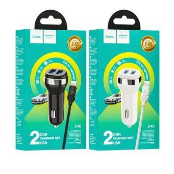 АЗП Hoco Z40 2.4A (2USB) + cable Lightning black 27935 фото