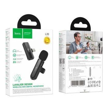 Мікрофон петличний bluetooth Hoco L20 Type-C black 07664 фото