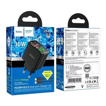 МЗП Hoco CS42A PD 30W/3A (1USB-1USB-C) black 39634 фото