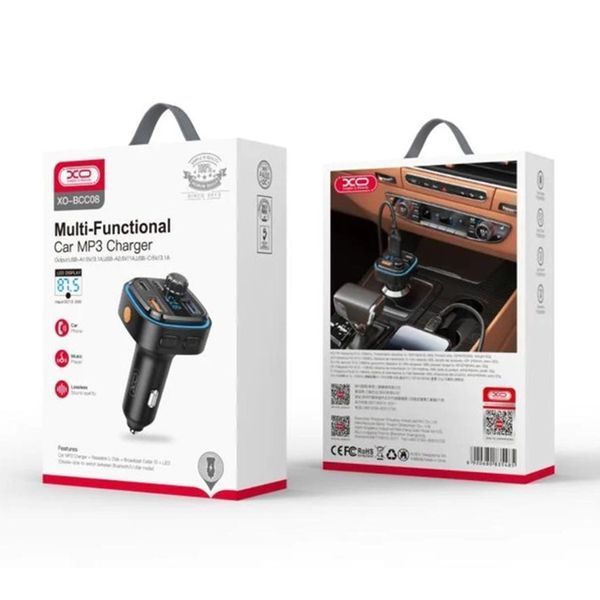 FM трансмістер Bluetooth XO-BCC08 QC 3.1A black 36367 фото