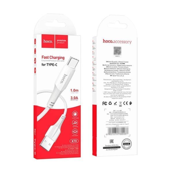 USB Cable Hoco Type-C X70 3A 1m white 22377 фото