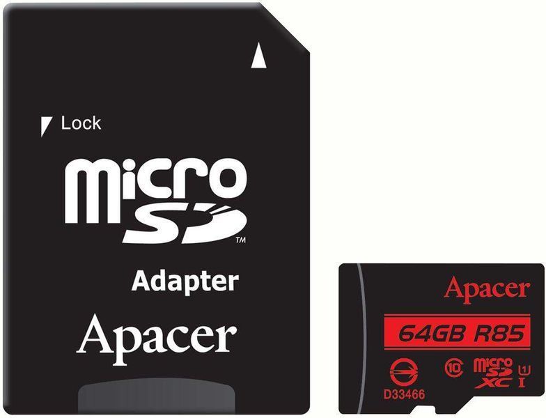 MicroSD 64GB Apacer UHS-I 85R Class10 + SD adapter 21097 фото