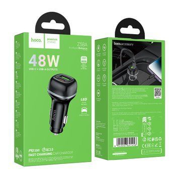 АЗП Hoco Z58A PD 30W/QC3.0 (1USB/1USB-C) black 44076 фото