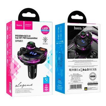 FM трансмістер Bluetooth Hoco DFM01 PD20W QC3.0 black 42703 фото